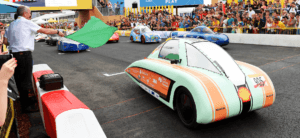 Start of electric car race featuring St. Thomas Academy's entry